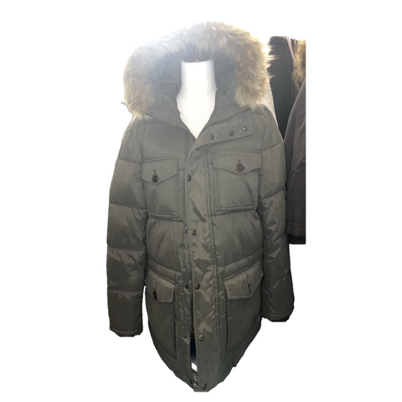 VEUC TOMMY HILFIGER Women’s or Mens Olive Green Puffer Jacket with Fau… - Picture 2 of 12
